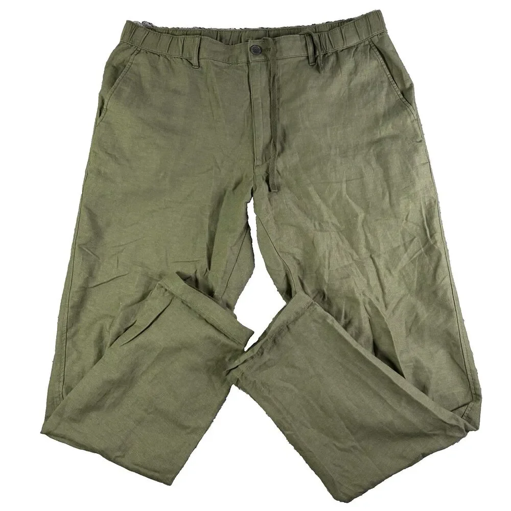 Uniqlo Linen Blend Pants Mens XL (36-39 Inch Waist) Green Drawstring Summer Work